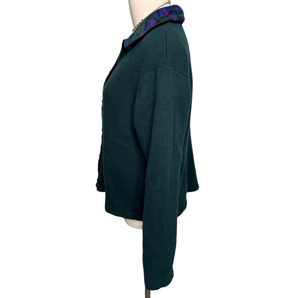 Talbots Vintage Wool Angora Plaid Velvet Collar Cardigan Sweater Green M - Picture 5 of 11